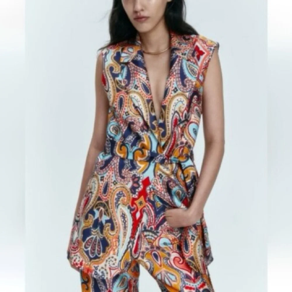 (NWT) Zara Paisley Print Belted Vest Dress - Picture 4 of 4
